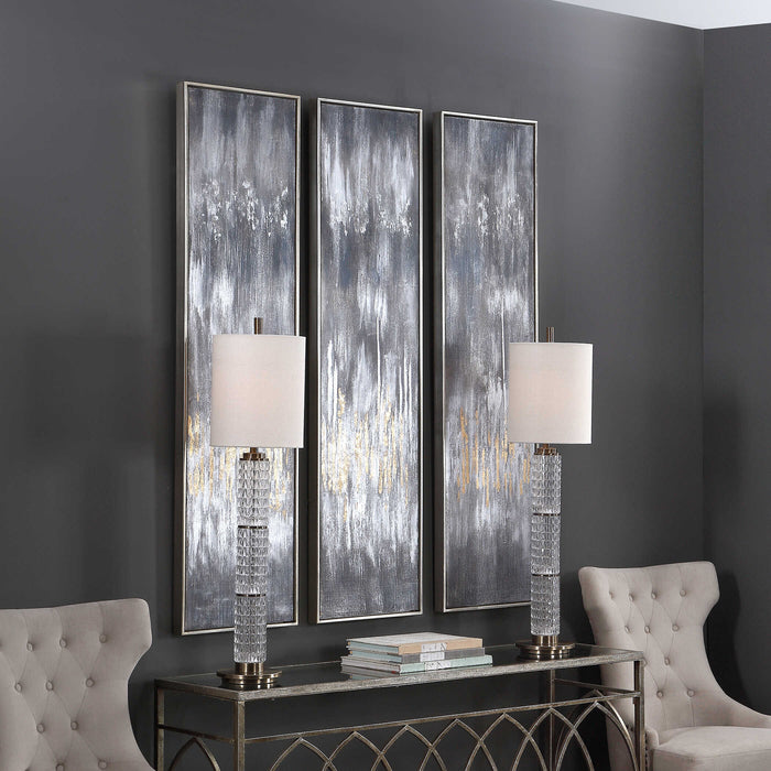 Gray Hand Painted Canvases, Set/3 Silver Leaf-Mirrors/Pictures-Uttermost-Lighting Design Store