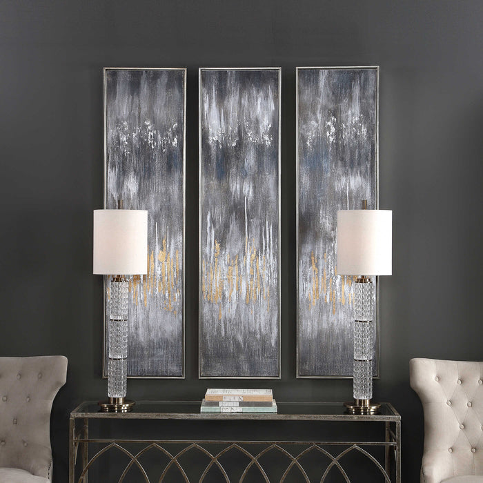 Gray Hand Painted Canvases, Set/3 Silver Leaf-Mirrors/Pictures-Uttermost-Lighting Design Store