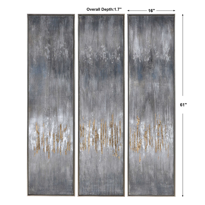 Gray Hand Painted Canvases, Set/3 Silver Leaf-Mirrors/Pictures-Uttermost-Lighting Design Store