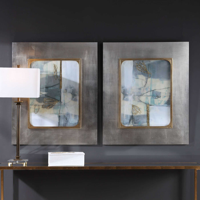 Gilded Whimsy Abstract Prints, S/2 Silver Leaf-Mirrors/Pictures-Uttermost-Lighting Design Store