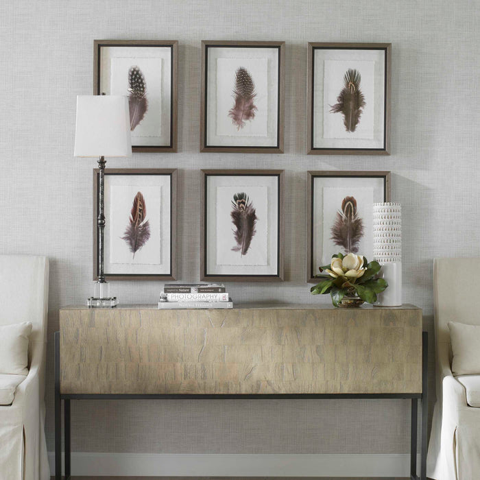 Birds Of A Feather Framed Prints, S/6 Natural Wood Tone-Mirrors/Pictures-Uttermost-Lighting Design Store