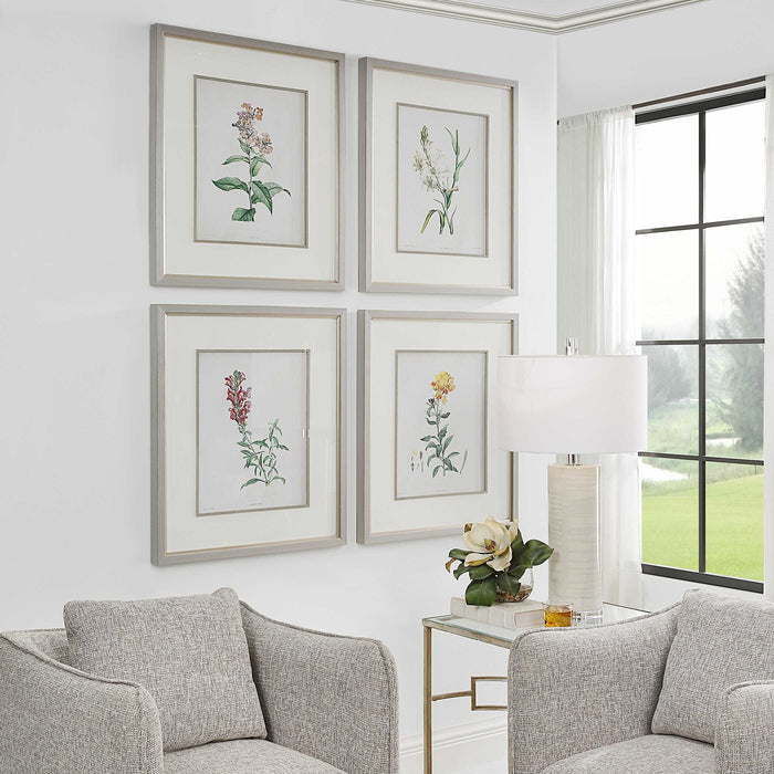 Heirloom Blooms Framed Prints Set/4 Gray-Mirrors/Pictures-Uttermost-Lighting Design Store
