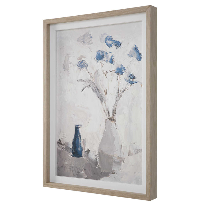 Blue Flowers Print Blue, Gray And Natural-Mirrors/Pictures-Uttermost-Lighting Design Store