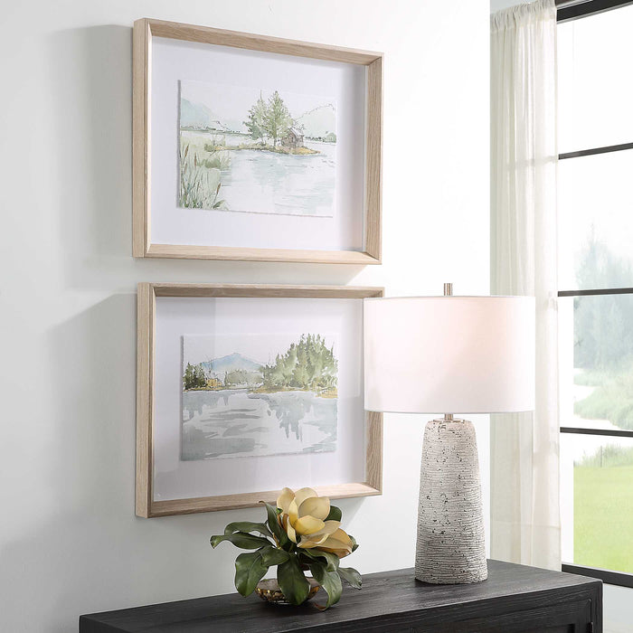 Serene Framed Prints, Set/2 Gray Washed Pine-Mirrors/Pictures-Uttermost-Lighting Design Store