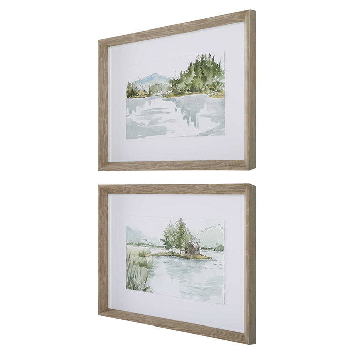 Serene Framed Prints, Set/2 Gray Washed Pine-Mirrors/Pictures-Uttermost-Lighting Design Store