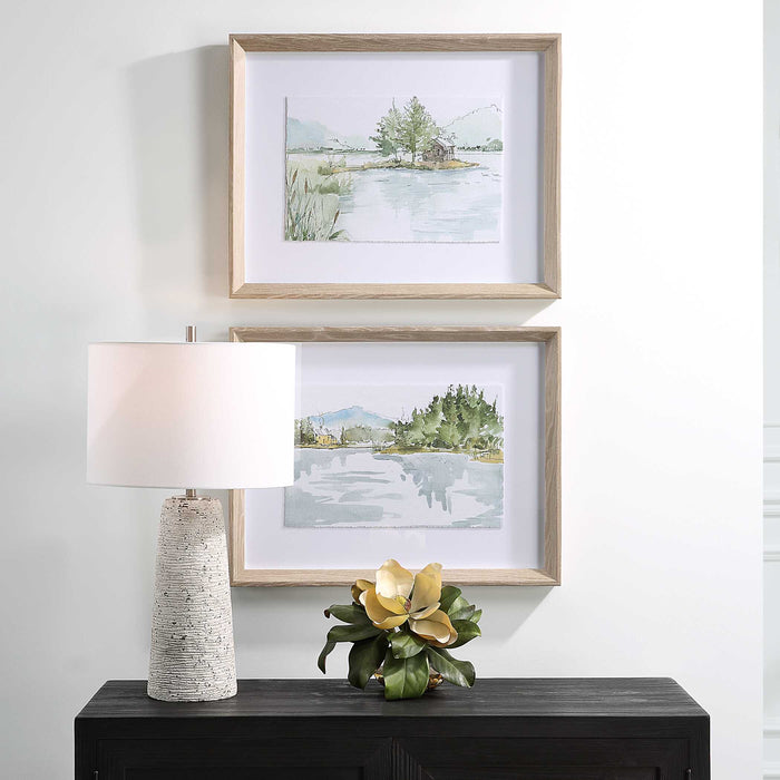 Serene Framed Prints, Set/2 Gray Washed Pine-Mirrors/Pictures-Uttermost-Lighting Design Store