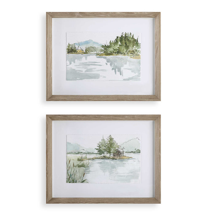 Serene Framed Prints, Set/2 Gray Washed Pine-Mirrors/Pictures-Uttermost-Lighting Design Store