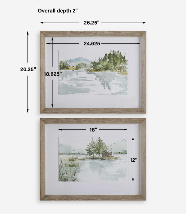 Serene Framed Prints, Set/2 Gray Washed Pine-Mirrors/Pictures-Uttermost-Lighting Design Store