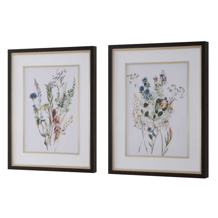 Delicate Flowers Framed Prints, S/2 Dark Wood Grain-Mirrors/Pictures-Uttermost-Lighting Design Store