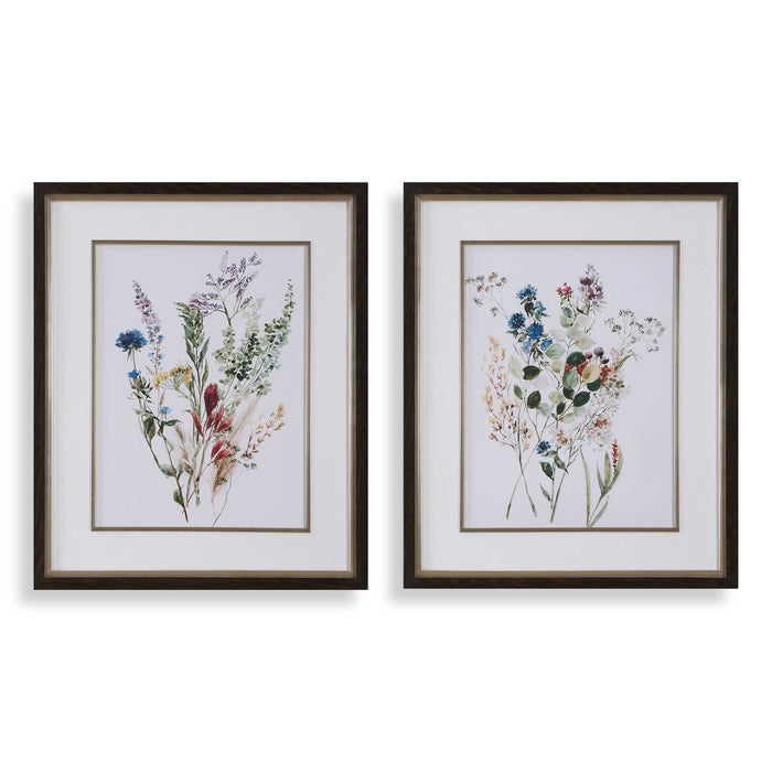 Delicate Flowers Framed Prints, S/2 Dark Wood Grain-Mirrors/Pictures-Uttermost-Lighting Design Store