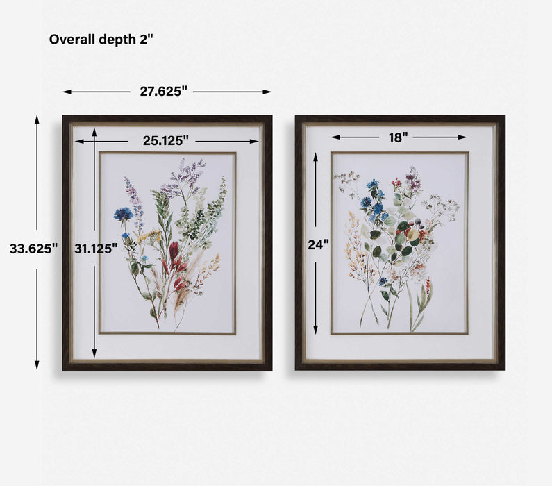Delicate Flowers Framed Prints, S/2 Dark Wood Grain-Mirrors/Pictures-Uttermost-Lighting Design Store