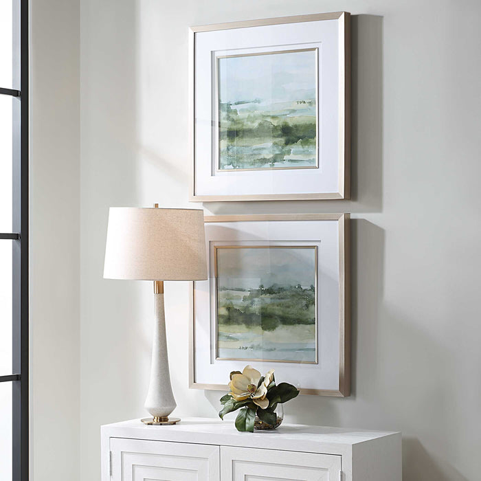 Soft Sage Landscape Prints Set/2 Brushed Champagne Gold-Mirrors/Pictures-Uttermost-Lighting Design Store