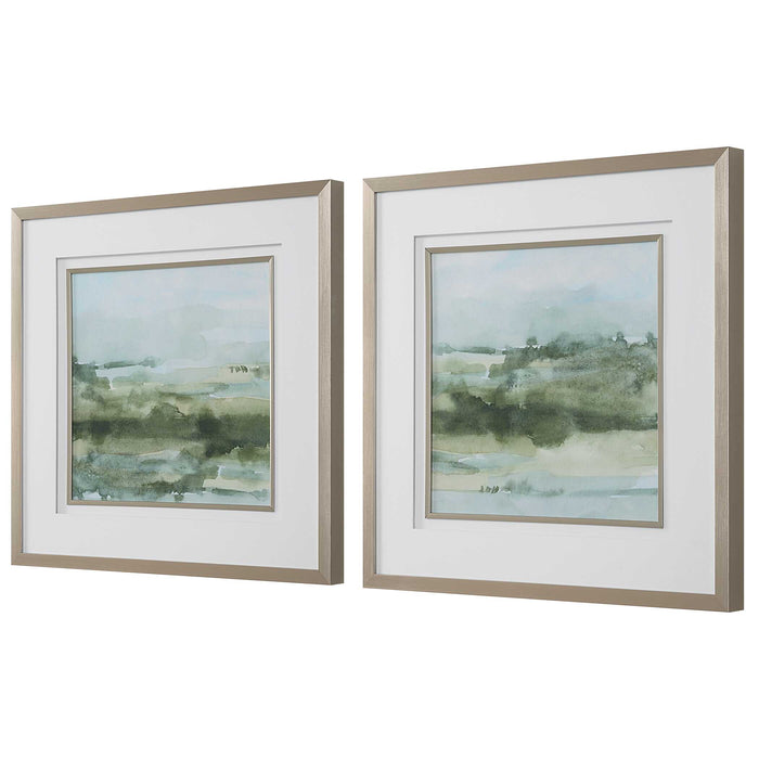 Soft Sage Landscape Prints Set/2 Brushed Champagne Gold-Mirrors/Pictures-Uttermost-Lighting Design Store