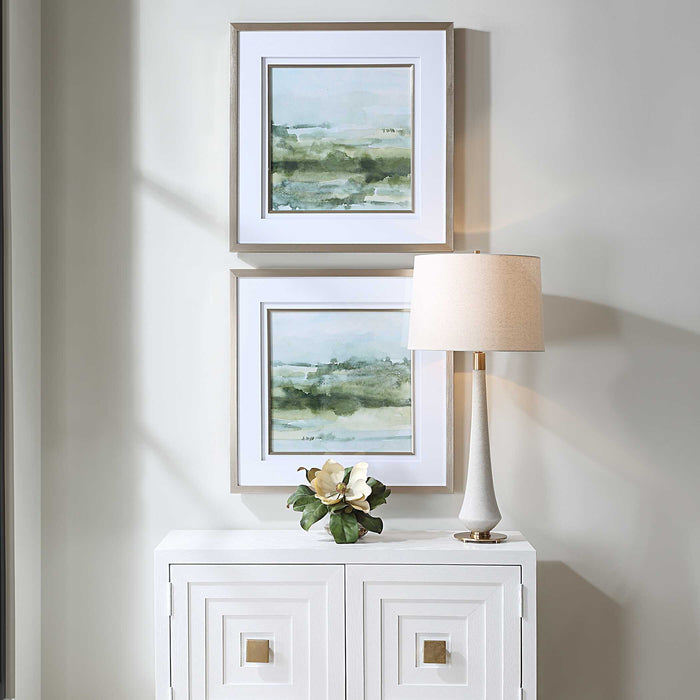 Soft Sage Landscape Prints Set/2 Brushed Champagne Gold-Mirrors/Pictures-Uttermost-Lighting Design Store