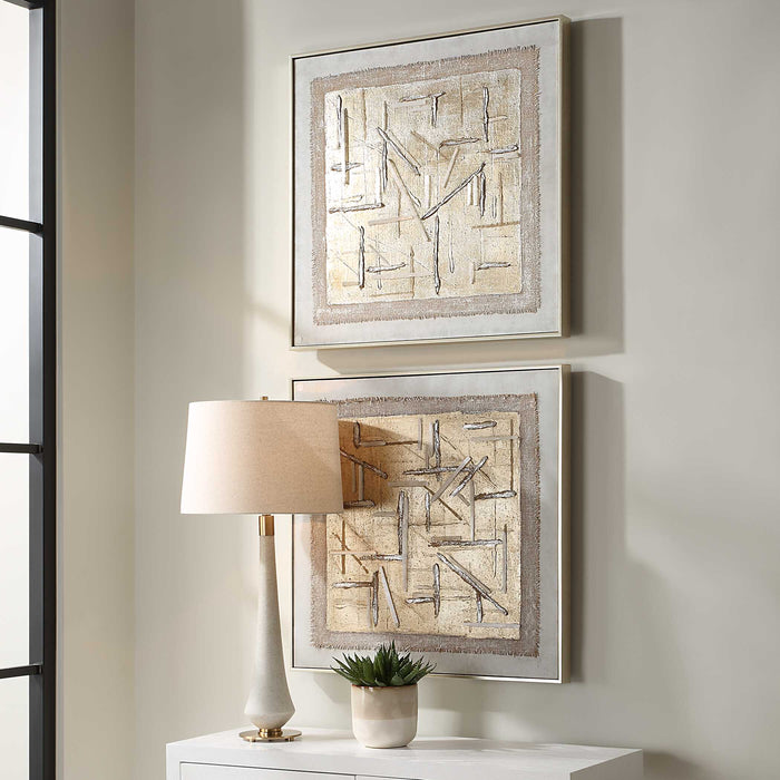 Unpredictable Hand Canvases Set/2 Brushed Champagne Gold-Mirrors/Pictures-Uttermost-Lighting Design Store