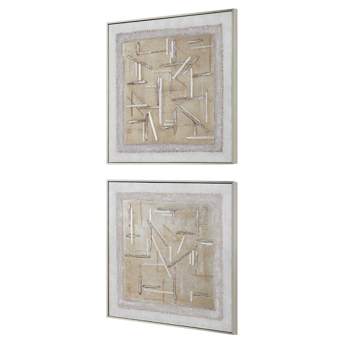 Unpredictable Hand Canvases Set/2 Brushed Champagne Gold-Mirrors/Pictures-Uttermost-Lighting Design Store