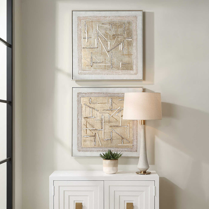 Unpredictable Hand Canvases Set/2 Brushed Champagne Gold-Mirrors/Pictures-Uttermost-Lighting Design Store