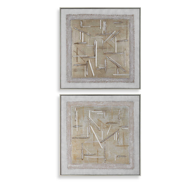 Unpredictable Hand Canvases Set/2 Brushed Champagne Gold-Mirrors/Pictures-Uttermost-Lighting Design Store