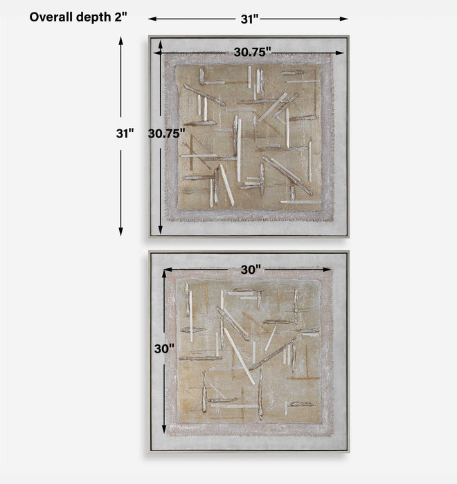 Unpredictable Hand Canvases Set/2 Brushed Champagne Gold-Mirrors/Pictures-Uttermost-Lighting Design Store