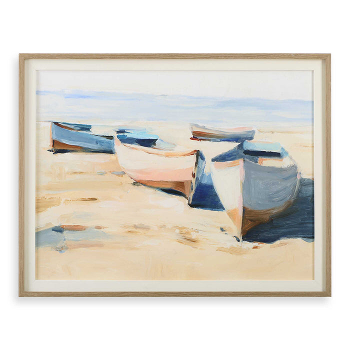 Beached Boats Framed Print Pine Wood-Mirrors/Pictures-Uttermost-Lighting Design Store