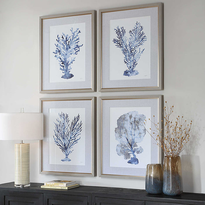 Shibori Coral Framed Prints, Set/4 Light Gray Wood-Home Accents-Uttermost-Lighting Design Store