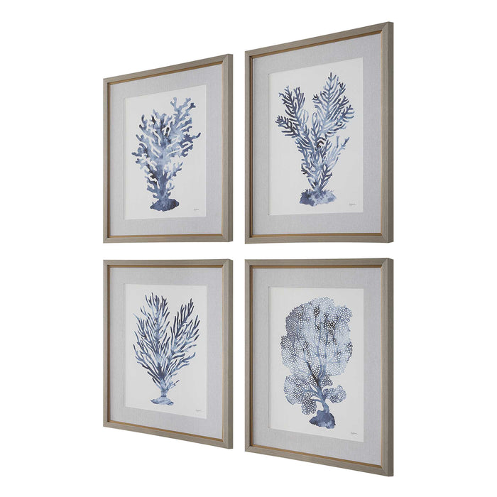 Shibori Coral Framed Prints, Set/4 Light Gray Wood-Home Accents-Uttermost-Lighting Design Store