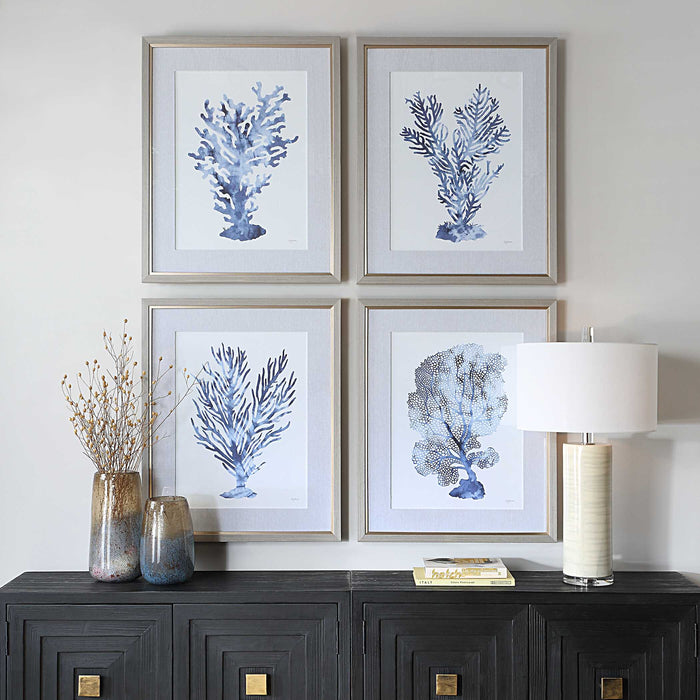 Shibori Coral Framed Prints, Set/4 Light Gray Wood-Home Accents-Uttermost-Lighting Design Store