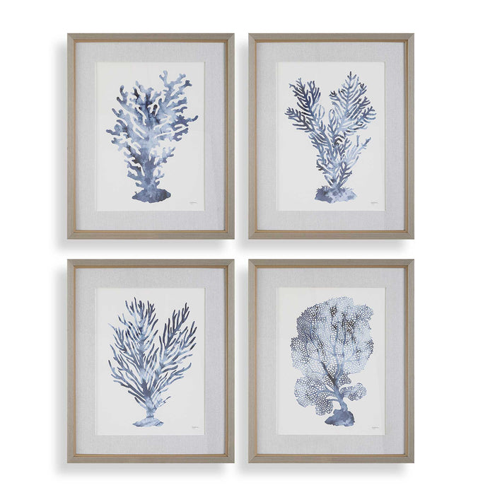 Shibori Coral Framed Prints, Set/4 Light Gray Wood-Home Accents-Uttermost-Lighting Design Store