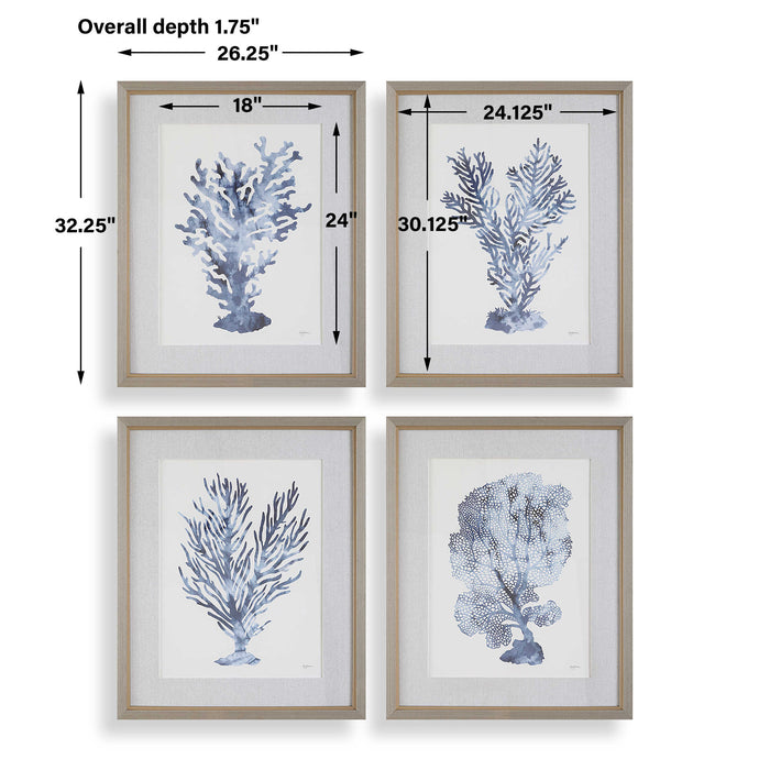 Shibori Coral Framed Prints, Set/4 Light Gray Wood-Home Accents-Uttermost-Lighting Design Store