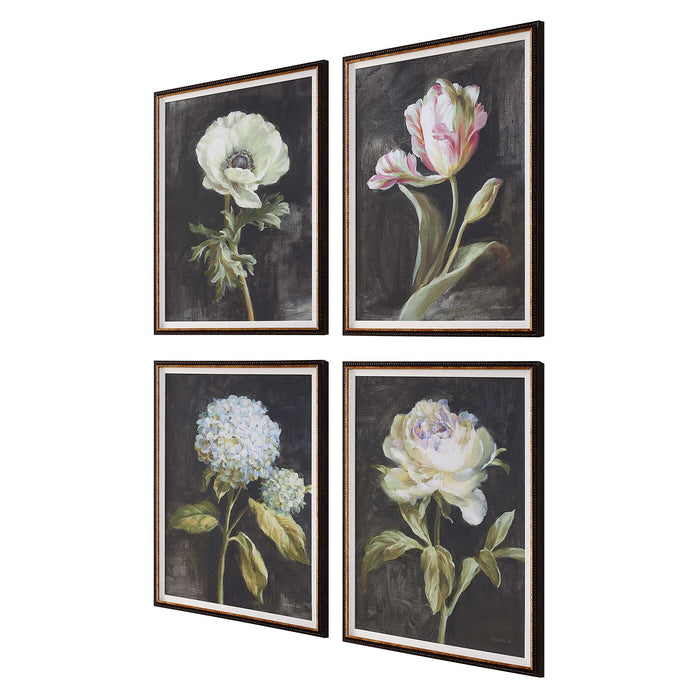 Florals On Black Framed Prints, Set/4 Dark Brown-Home Accents-Uttermost-Lighting Design Store