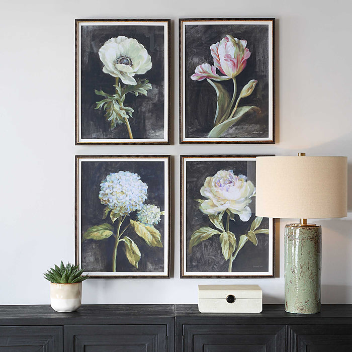 Florals On Black Framed Prints, Set/4 Dark Brown-Home Accents-Uttermost-Lighting Design Store