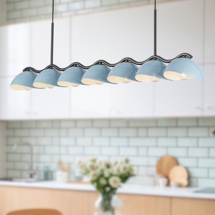 Atlas Seven Light Linear Pendant Black/Cerulean-Linear/Island-Kuzco Lighting-Lighting Design Store