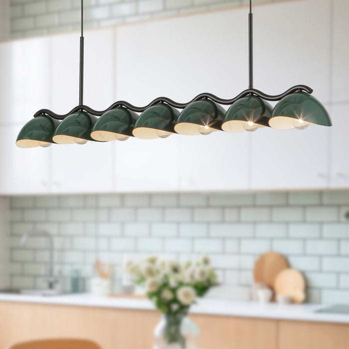 Atlas Seven Light Linear Pendant Black/Pine Green-Linear/Island-Kuzco Lighting-Lighting Design Store