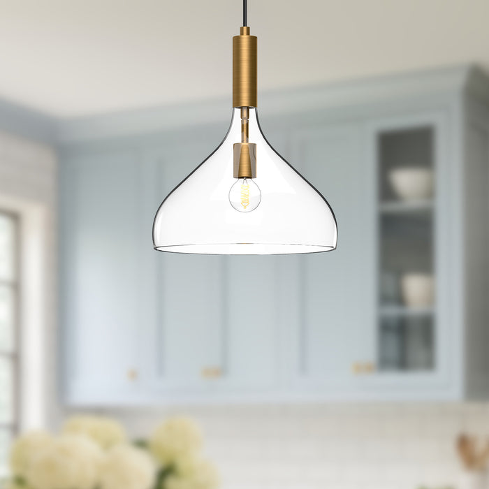 Belleview One Light Pendant Aged Gold/Clear Glass-Pendants-Alora-Lighting Design Store