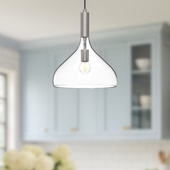 Belleview One Light Pendant Brushed Nickel/Clear Glass-Pendants-Alora-Lighting Design Store
