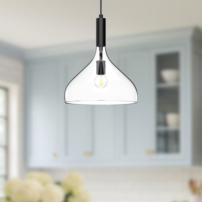 Belleview One Light Pendant Clear Glass/Matte Black-Pendants-Alora-Lighting Design Store