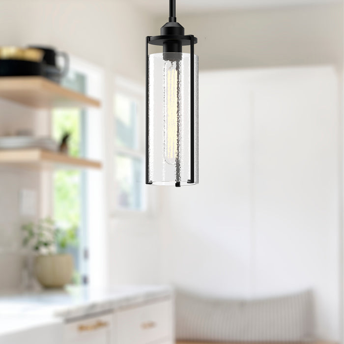 Belmont One Light Pendant Clear Water Glass/Matte Black-Mini Pendants-Alora-Lighting Design Store