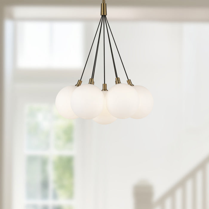 Bolla LED Chandelier Brushed Gold/Opal Glass-Mini Chandeliers-Kuzco Lighting-Lighting Design Store