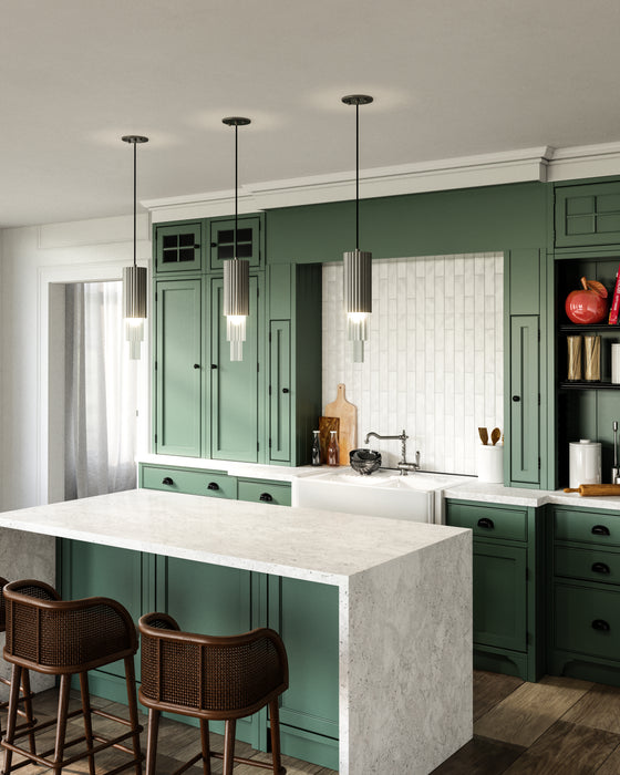 Bordeaux LED Pendant Brushed Nickel/Clear Ribbed Glass-Mini Pendants-Alora-Lighting Design Store