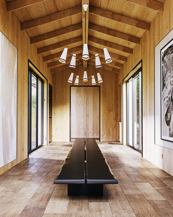 Brickell Five Light Chandelier Matte White/Hazelnut Leather-Large Chandeliers-Alora-Lighting Design Store