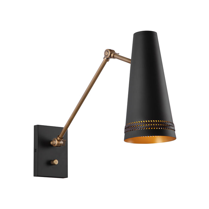 Brickell One Light Wall Sconce Matte Black/Hazelnut Leather-Lamps-Alora-Lighting Design Store