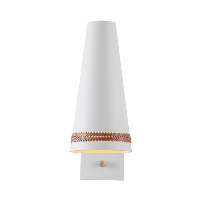 Brickell One Light Wall Sconce Matte White/Hazelnut Leather-Lamps-Alora-Lighting Design Store