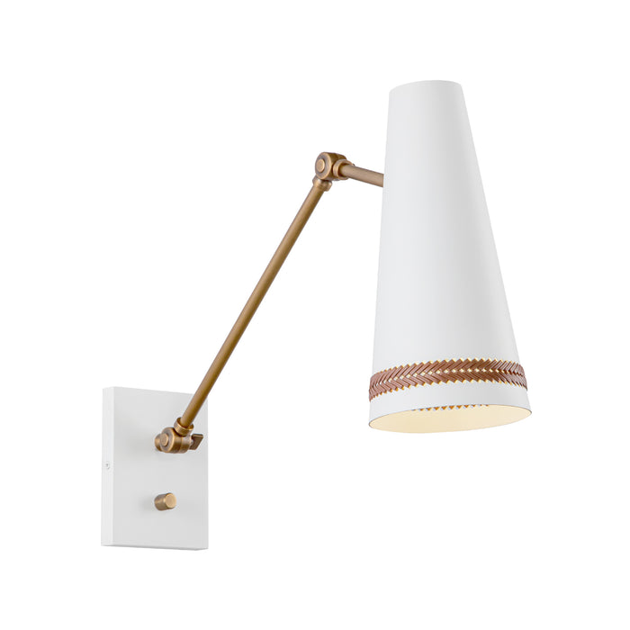 Brickell One Light Wall Sconce Matte White/Hazelnut Leather-Lamps-Alora-Lighting Design Store