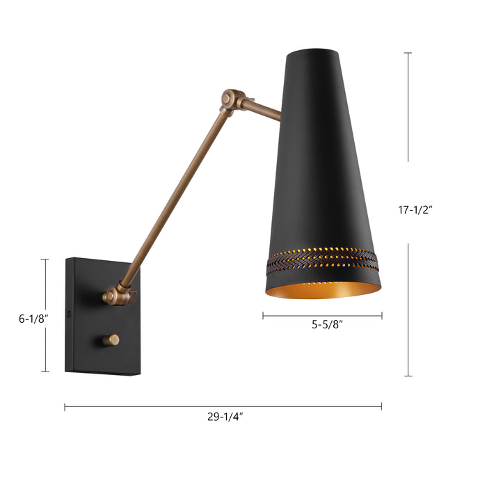 Brickell One Light Wall Sconce Matte Black/Hazelnut Leather-Lamps-Alora-Lighting Design Store