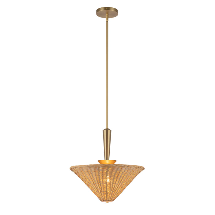 Bridgette One Light Pendant Brushed Gold/Rattan-Pendants-Alora-Lighting Design Store