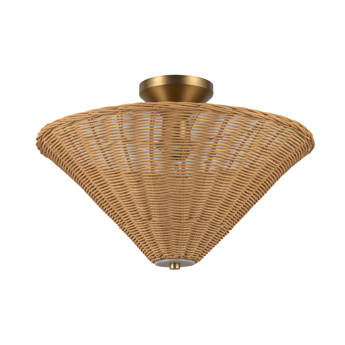 Bridgette One Light Semi-Flush Mount Brushed Gold/Rattan-Semi-Flush Mts.-Alora-Lighting Design Store