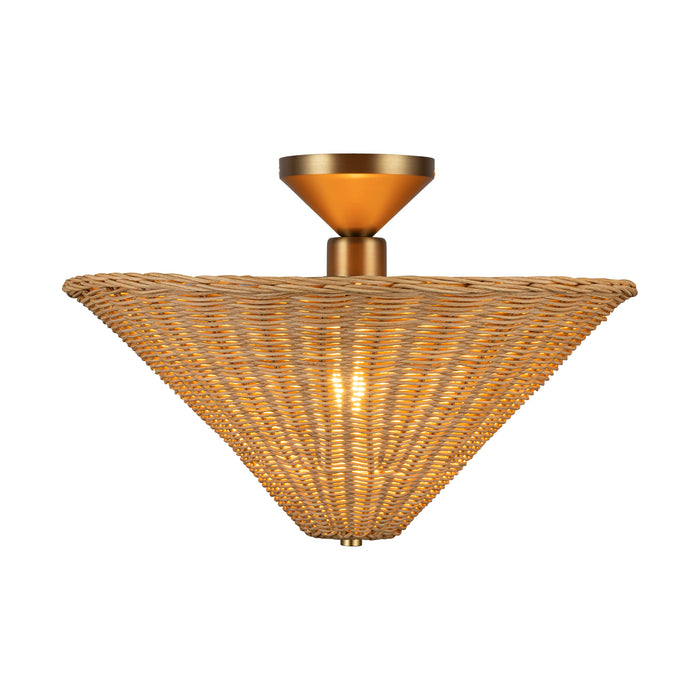 Bridgette One Light Semi-Flush Mount Brushed Gold/Rattan-Semi-Flush Mts.-Alora-Lighting Design Store