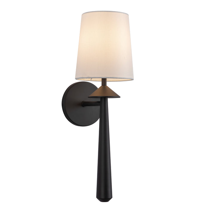 Bridgette One Light Vanity Matte Black/White Linen-Sconces-Alora-Lighting Design Store