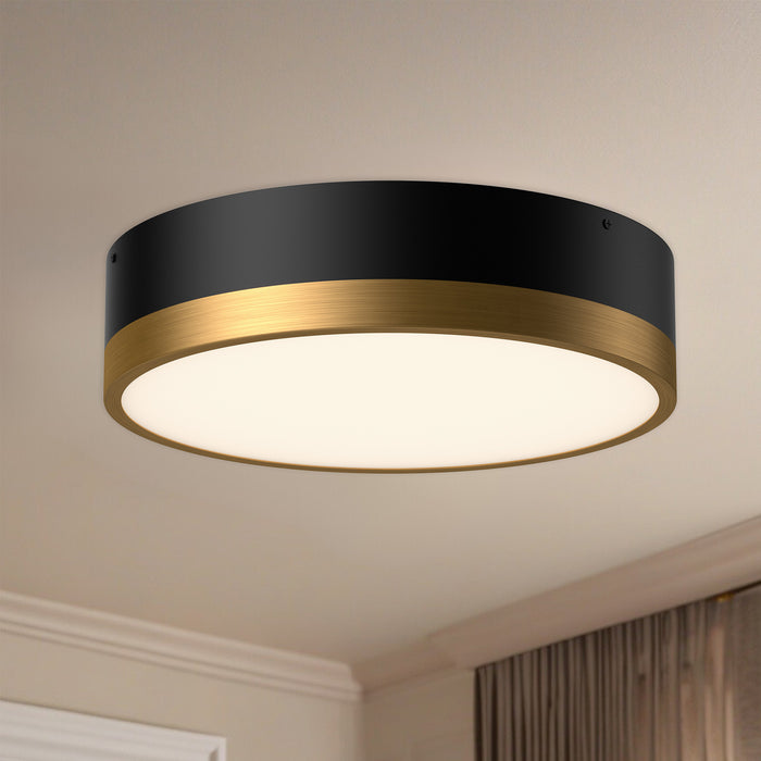 Brisbane Three Light Flush Mount Aged Gold/Matte Black-Flush Mounts-Alora-Lighting Design Store