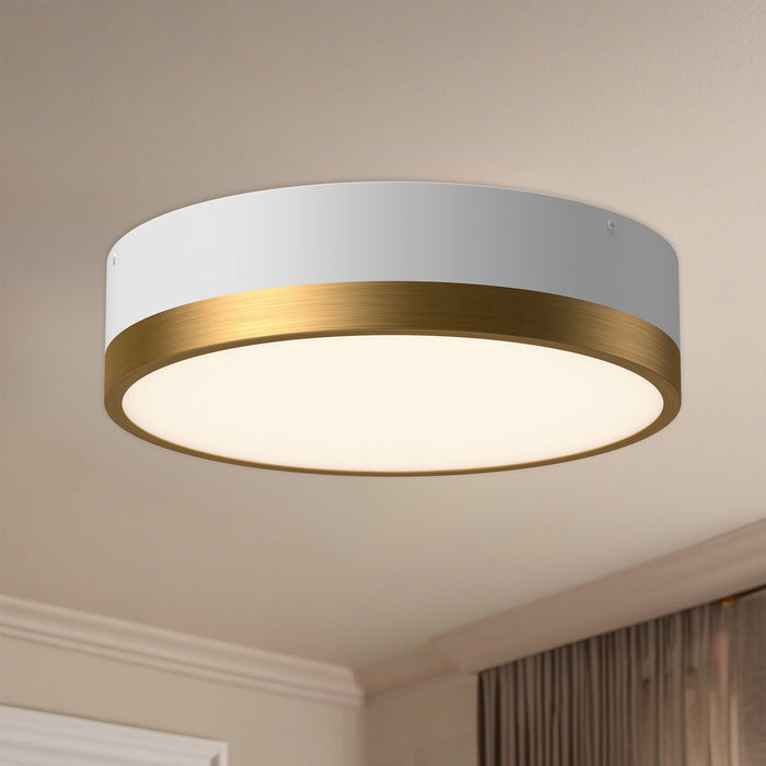 Brisbane Three Light Flush Mount Aged Gold/White-Flush Mounts-Alora-Lighting Design Store